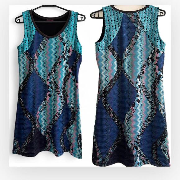 Custo Barcelona Mini Dress Multicolor Abstract Print Sleeveless Y2K - Picture 1 of 5